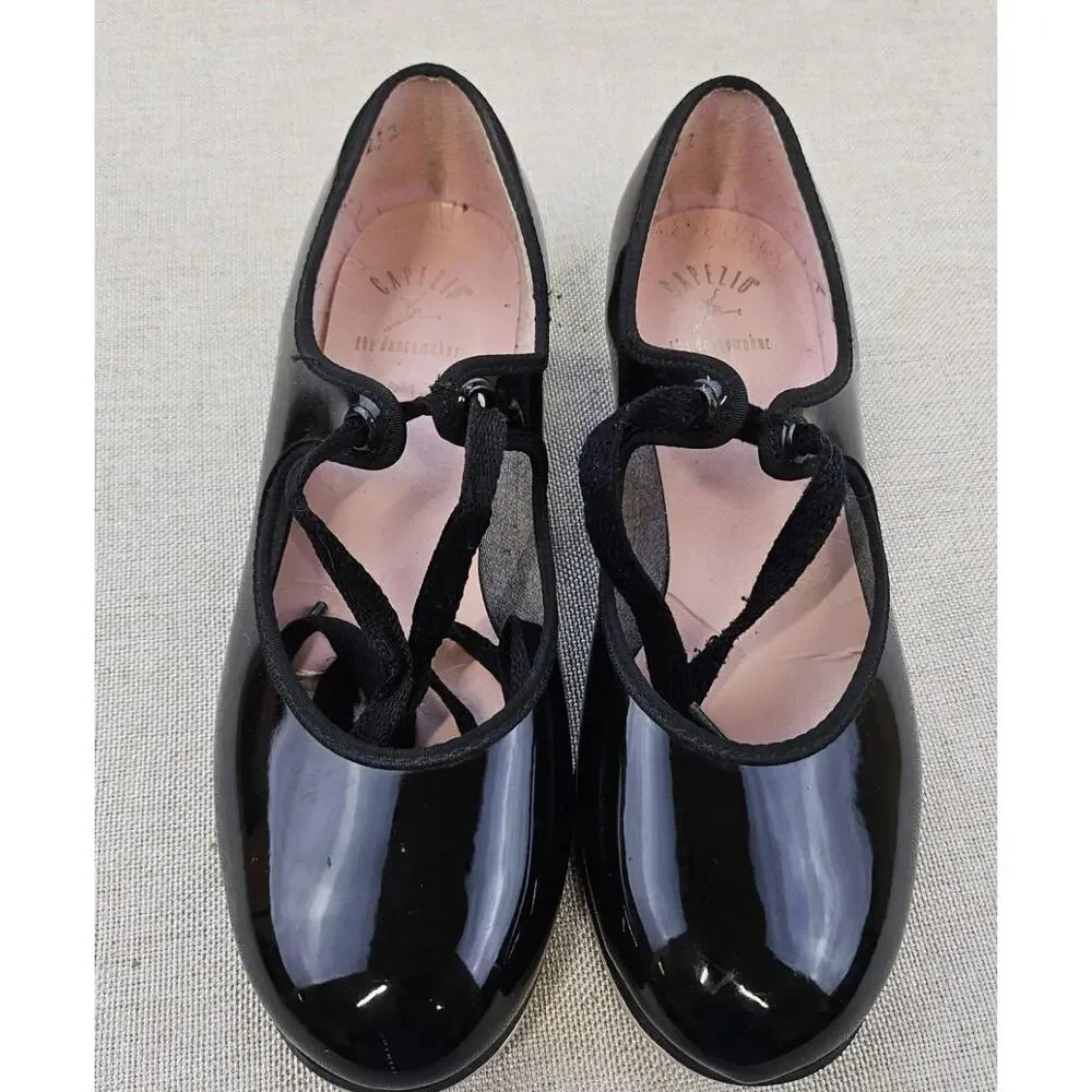 Vintage Capezio Tap Shoes Mary Jane Black Patent‎ Finish Dancewear 3800 Kids 3.5
